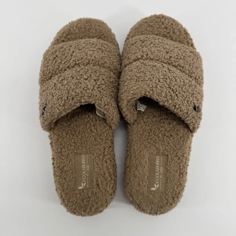 Koolaburra by‎ UGG Peachee Brown Faux Shearling Slide Sandals Womens Size 9